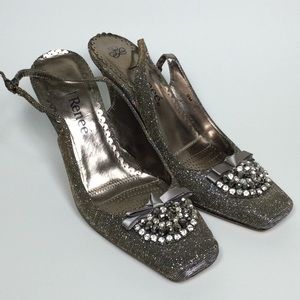 J. Renee Metallic Silver Sling Backs w/Rhinestones